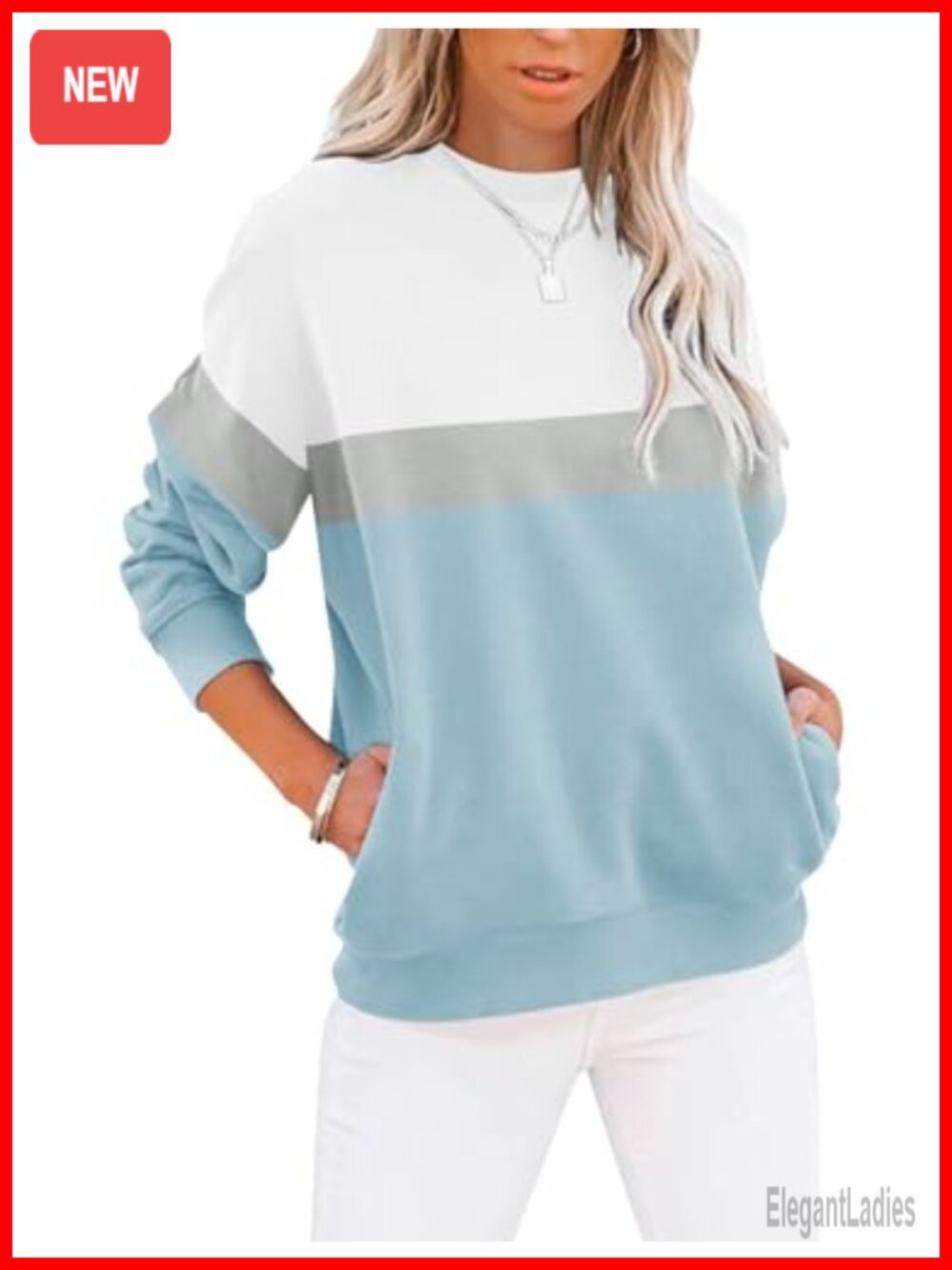 Crewneck Sweatshirt Women's Loose Fit Pullover with Pockets Casual